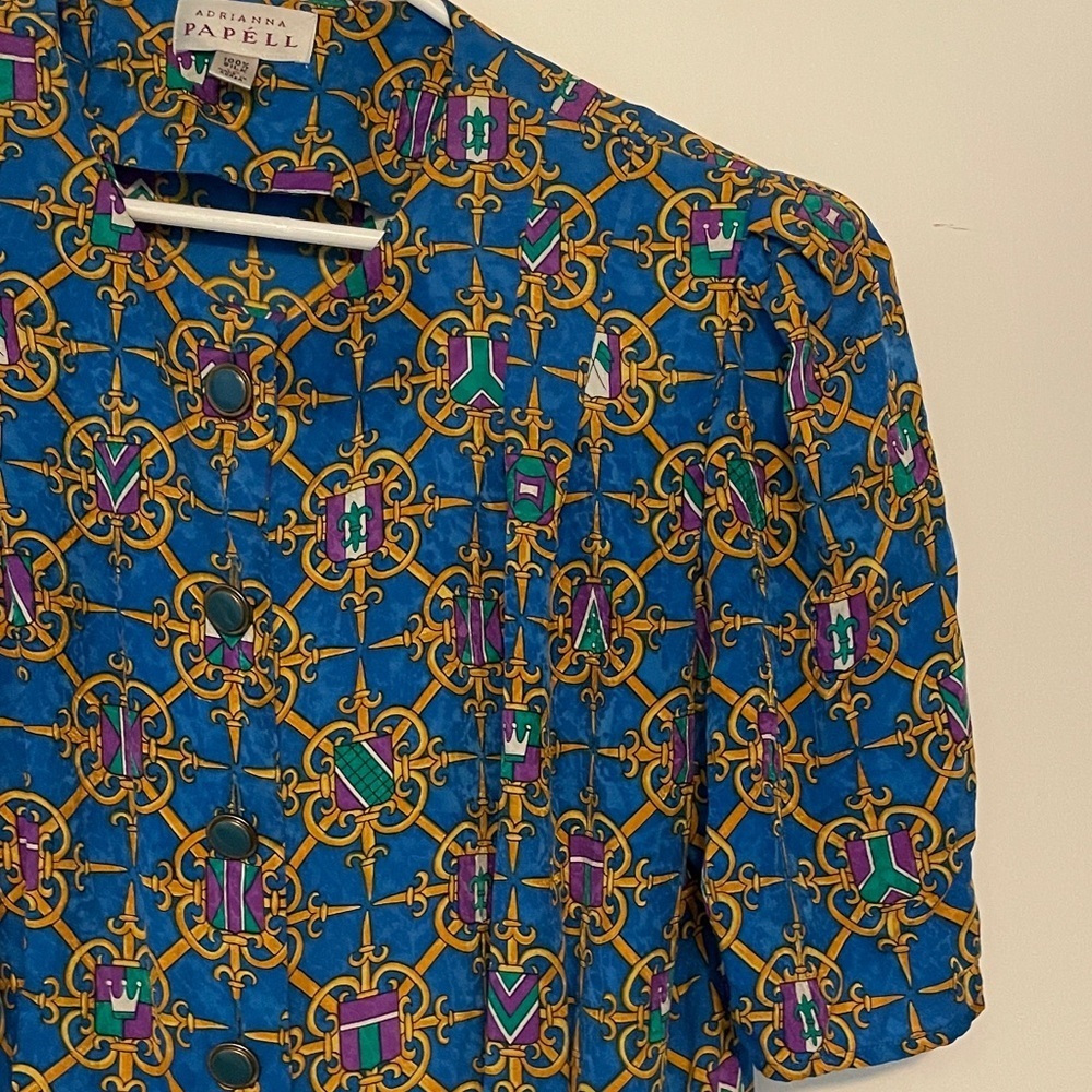 Adrianna Papell Blue and Gold Patterned Midi Dress - Picture 3 of 6